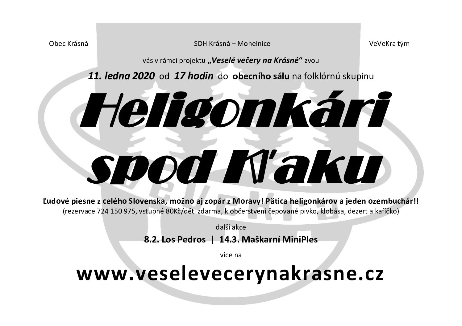 Veselé večery na Krásné – Heligonkári spod Kl’aku – 11.1.2020, 17:00, obecní sál